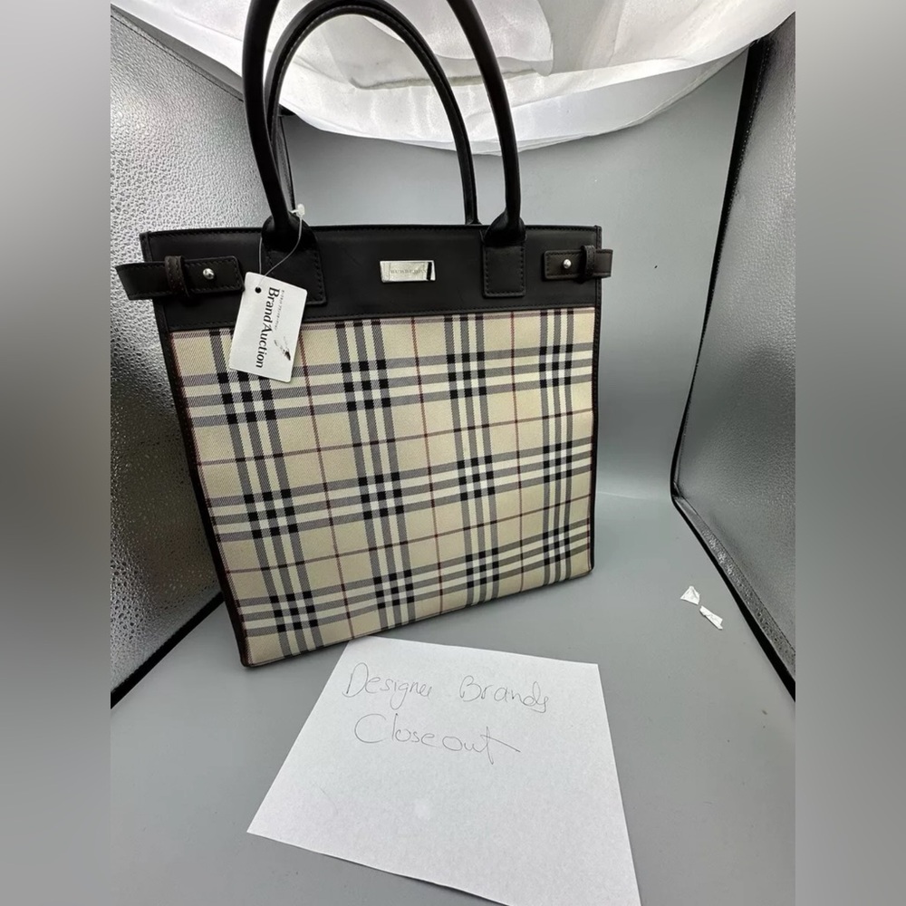 BURBERRY Logo Nova Check Tote Hand Bag Canvas Leather”no strap”